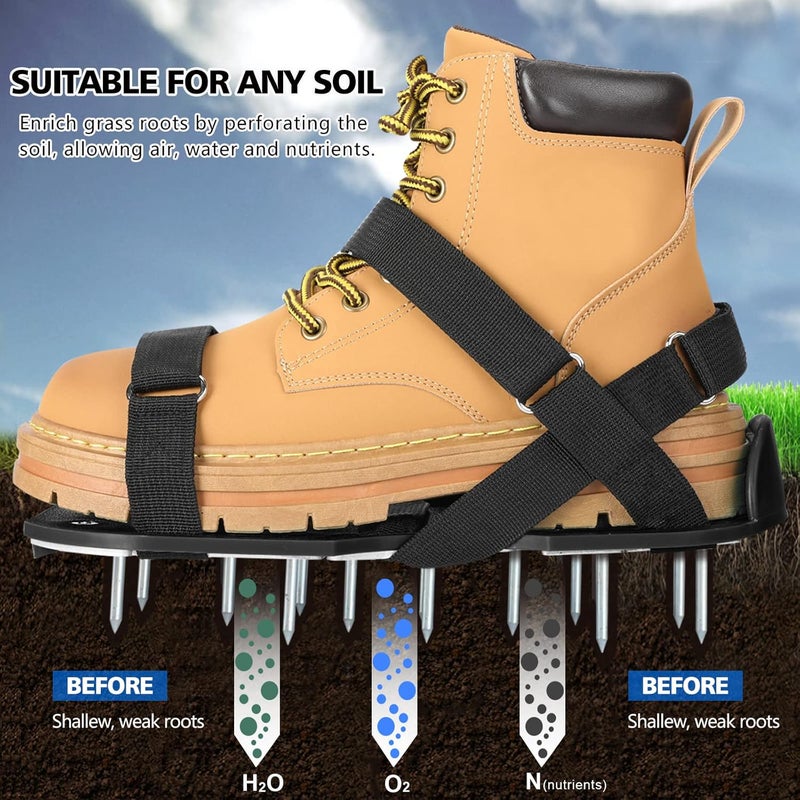 MOFEEZ Lawn Aerator Shoes for Grass - Pre-Assembled Grass Aerator Shoes for Lawn - Soil Yard Aerator Tool for Aerating Patio Garden, Black - Image 5